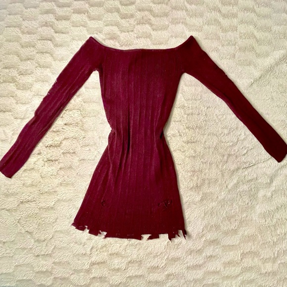 F21 Distressed Burgundy Sweater Dress - Picture 2 of 3